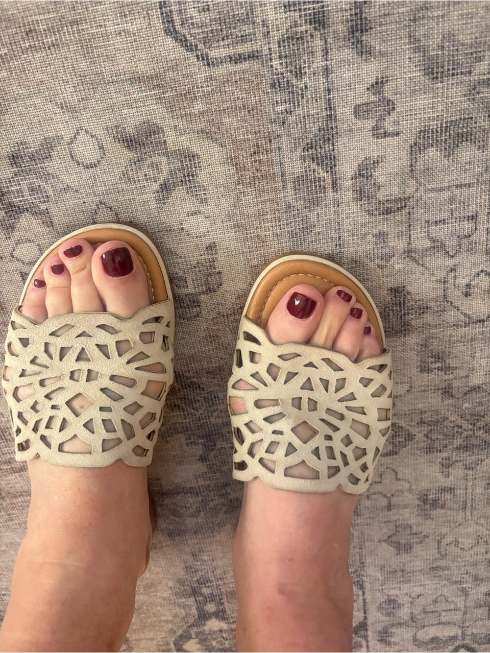 Bella Vita Women's Laser-Cut Slide Sandals in Light Taupe